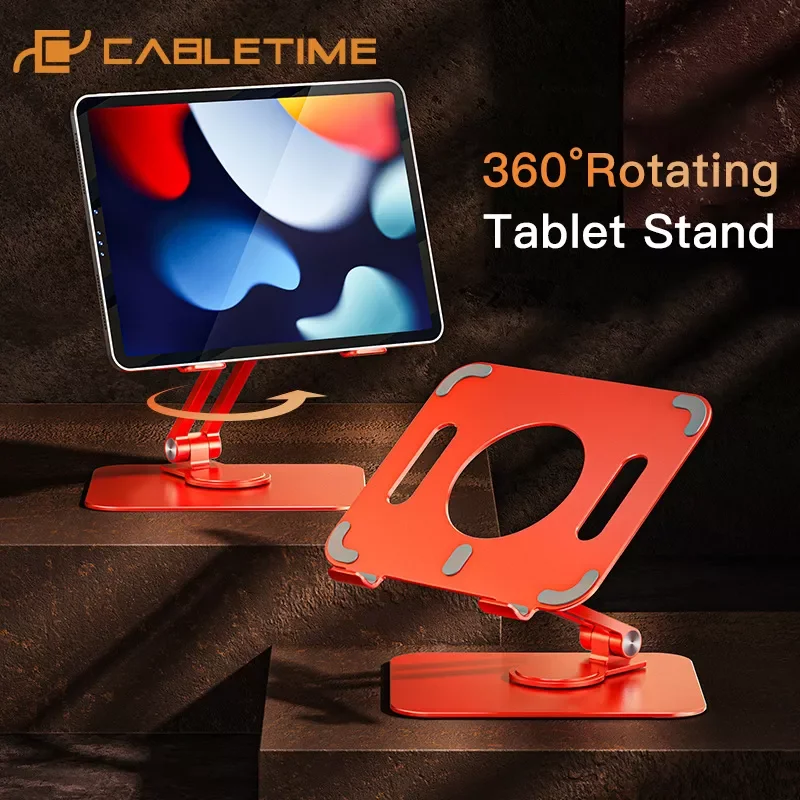 

CABLETIME Stand Holder for iPad Foldable Design 360 degree Rotation Aluminum Tablet Holder for Apple Tab