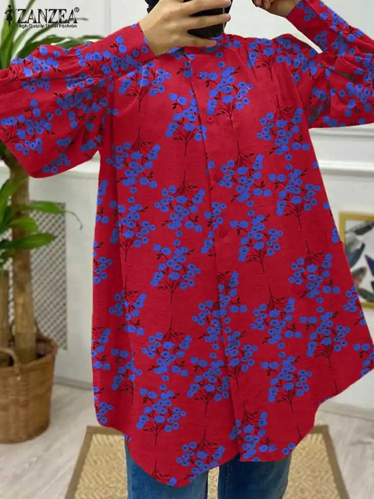 

Мешковатая туника, Повседневная Блузка с длинным рукавом, женские модные блузы оверсайз 2023, весенние винтажные топы с лацканами, праздничная рубашка ZANZEA с принтом