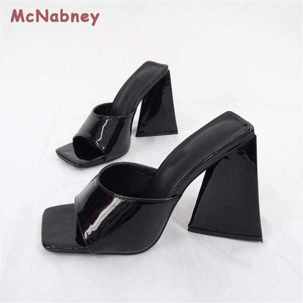 11cm Heels Summer High Heeled Slippers Women Triangle Thick Heel Slippers Sexy Square Toe Thick Heel Open-Toe Pumps Sandals