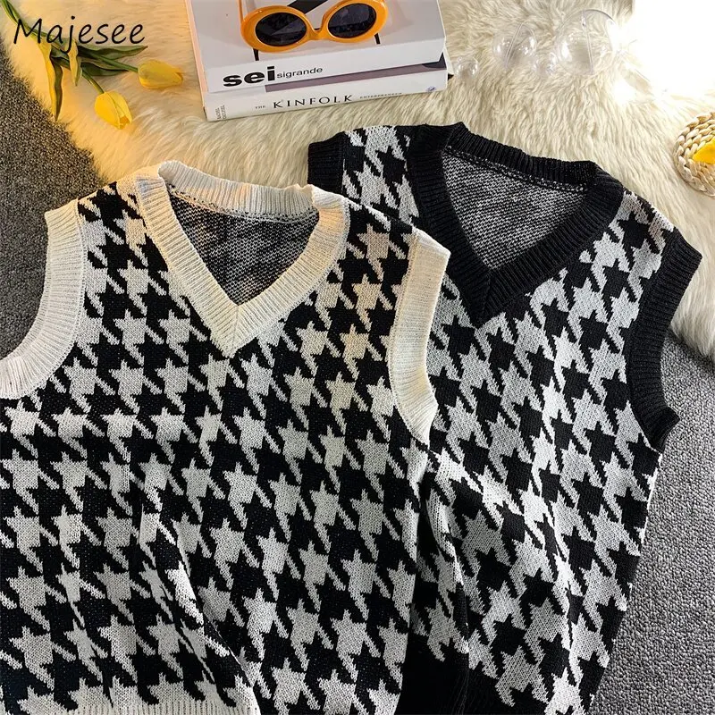 

Мужской свитер, жилет, трикотажная весенняя одежда с V-образным вырезом, в клетку с птицами, модная свободная уличная одежда без рукавов, Нов...