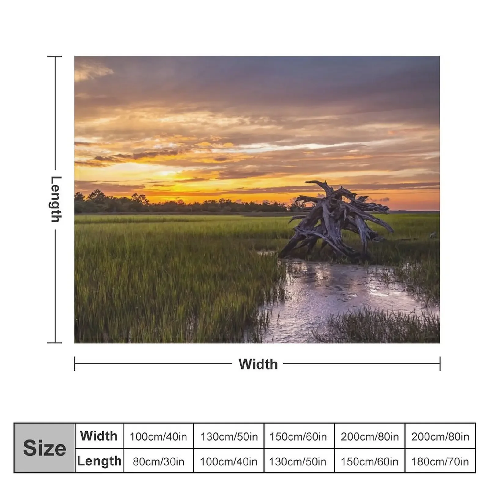 Одеяло Lowcountry из соленой болоты на закате в Южной Каролине тонкие покрывала для