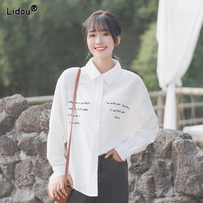 Office Lady Business Casual Fashion Streetwear Loose Pockets Turn-down Collar Button Blouses Spring Summer Women's Clothing Thin