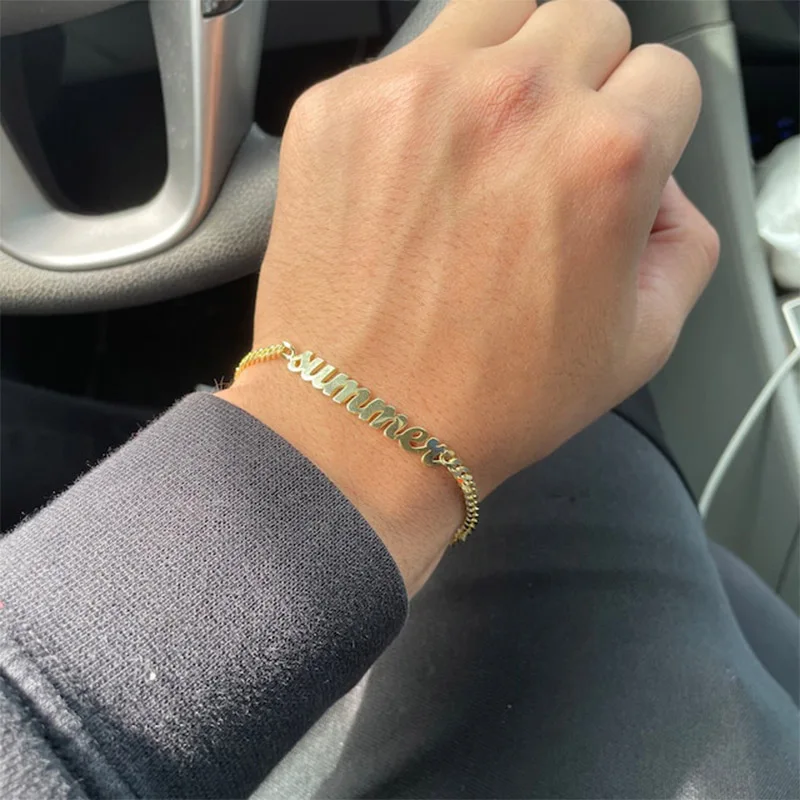 

Браслет из кубинской цепи с именем под заказ для женщин и мужчин, браслет ручной работы из нержавеющей стали с буквами, ювелирные изделия в подарок