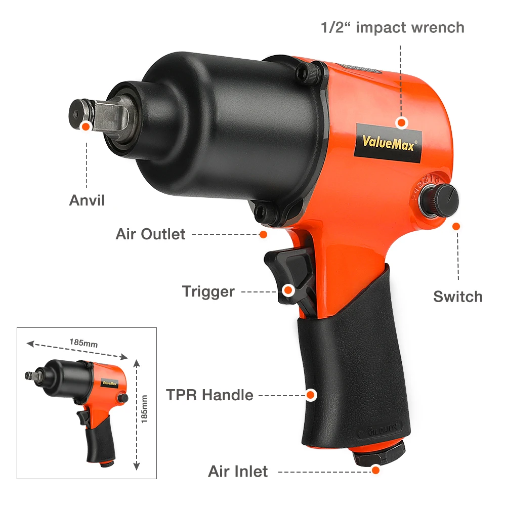 ValueMax Drive Air Impact Wrench Pneumatic Tools Professional Auto Car Repairing Tool Tire Removal Spanners |