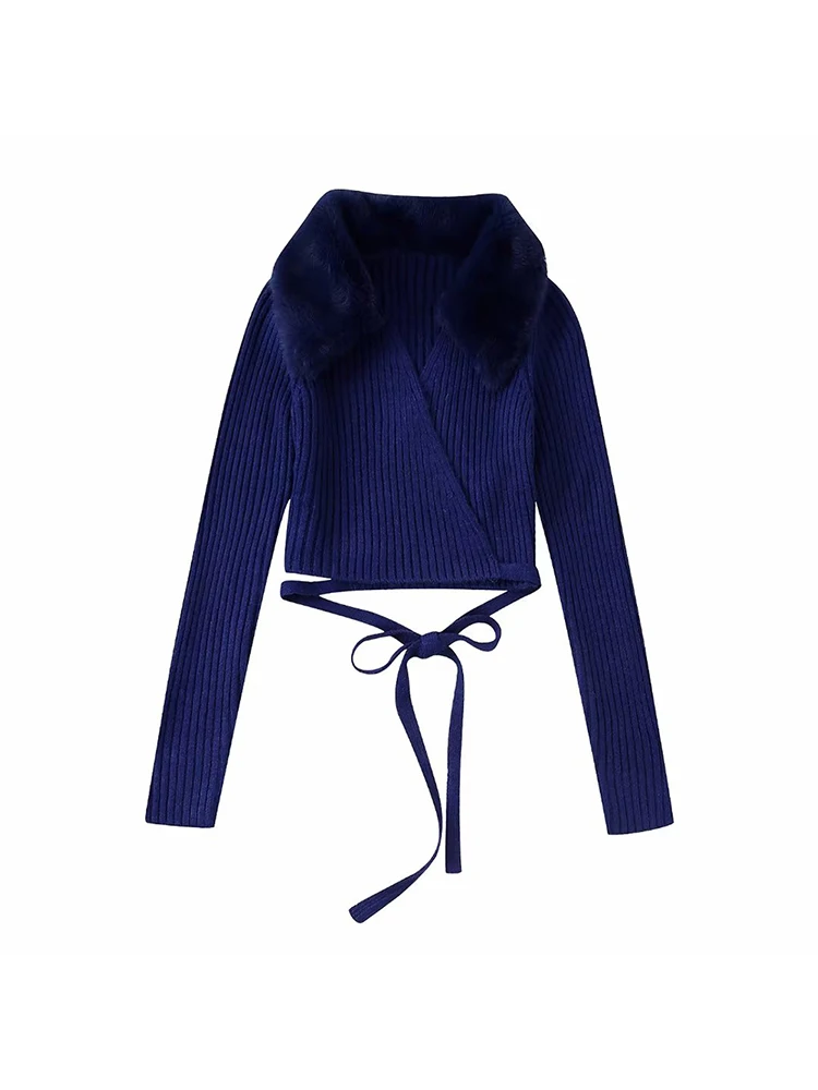 

Женское трикотажное пальто с лацканами, повседневное модное шикарное винтажное облегающее однотонное пальто с эффектом искусственного ме...