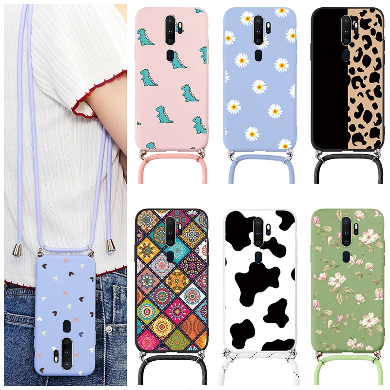 

For Oppo A5 A9 2020 Case Silicone Back Cover Coque For OPPOA9 OPPOA5 A 5 9 Strap Cord Chain Necklace Lanyard Protective Bumper