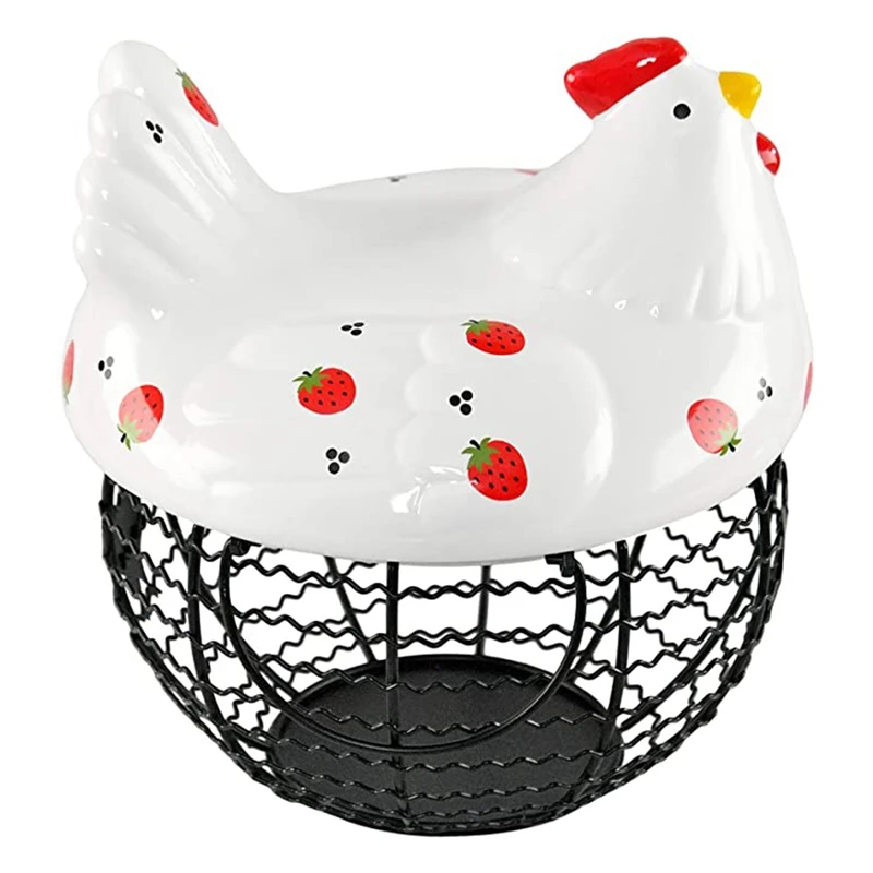 

Корзина для яиц, корзина для хранения яиц, керамическая и железная декоративная корзина с дизайном курицы, декор для кухни в фермерском хозяйстве