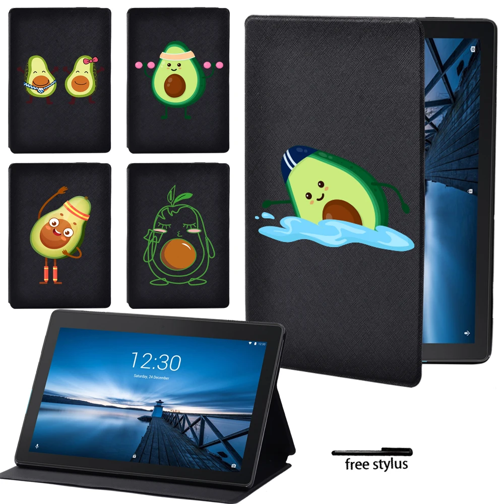 

Tablet Case for Lenovo Tab M10 /Tab E10 10.1 Inch Cute Avocado Pattern Flip Funda PU Leather Stand Cover Shell + Free Stylus