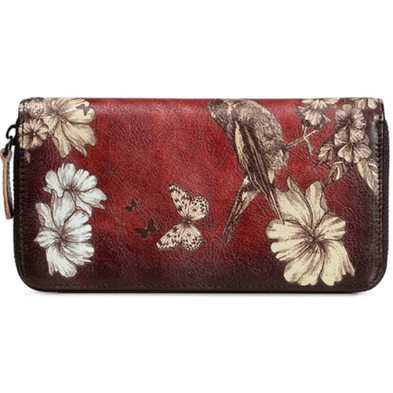 

New Femlae Wallet Leather Coin Purse Genuine Leather Women Wallet Long Clutch Bags Flowers Womens Wallets And Purses Carteira