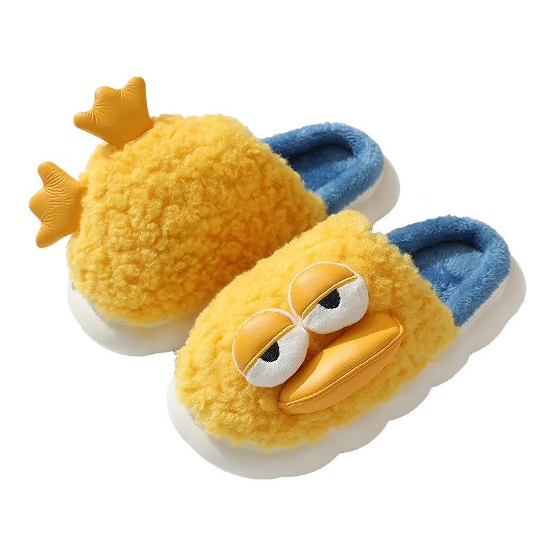 Cartoon flat pressed cotton slippers for women to keep warm in autumn and winter;lovers indoor slippers at home