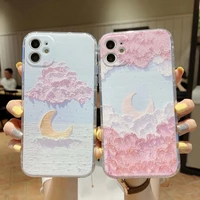 cute cartoon pink moon phone case for iphone 13 pro 12 7 8 plus 11 pro x xr xs max se2020 soft silicone lens protection cover
