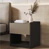 leather bedroom bedside table light luxury and simplicity functional storage low cabinet smoked wood grain cabinet