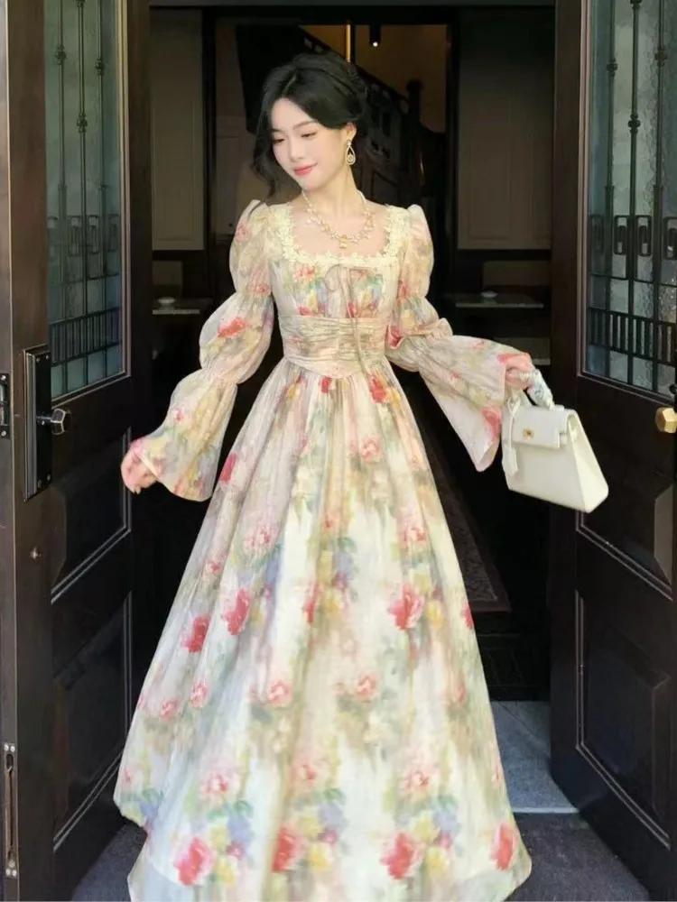 Женское винтажное платье принцессы ТРАПЕЦИЕВИДНОЕ кружевное во французском