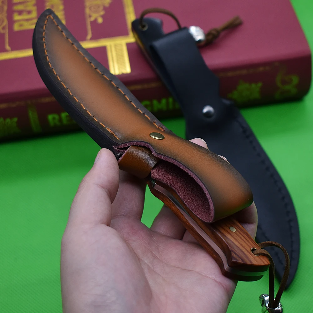 Маленький прямой нож с деревянной ручкой острый домашний уличный Военный для