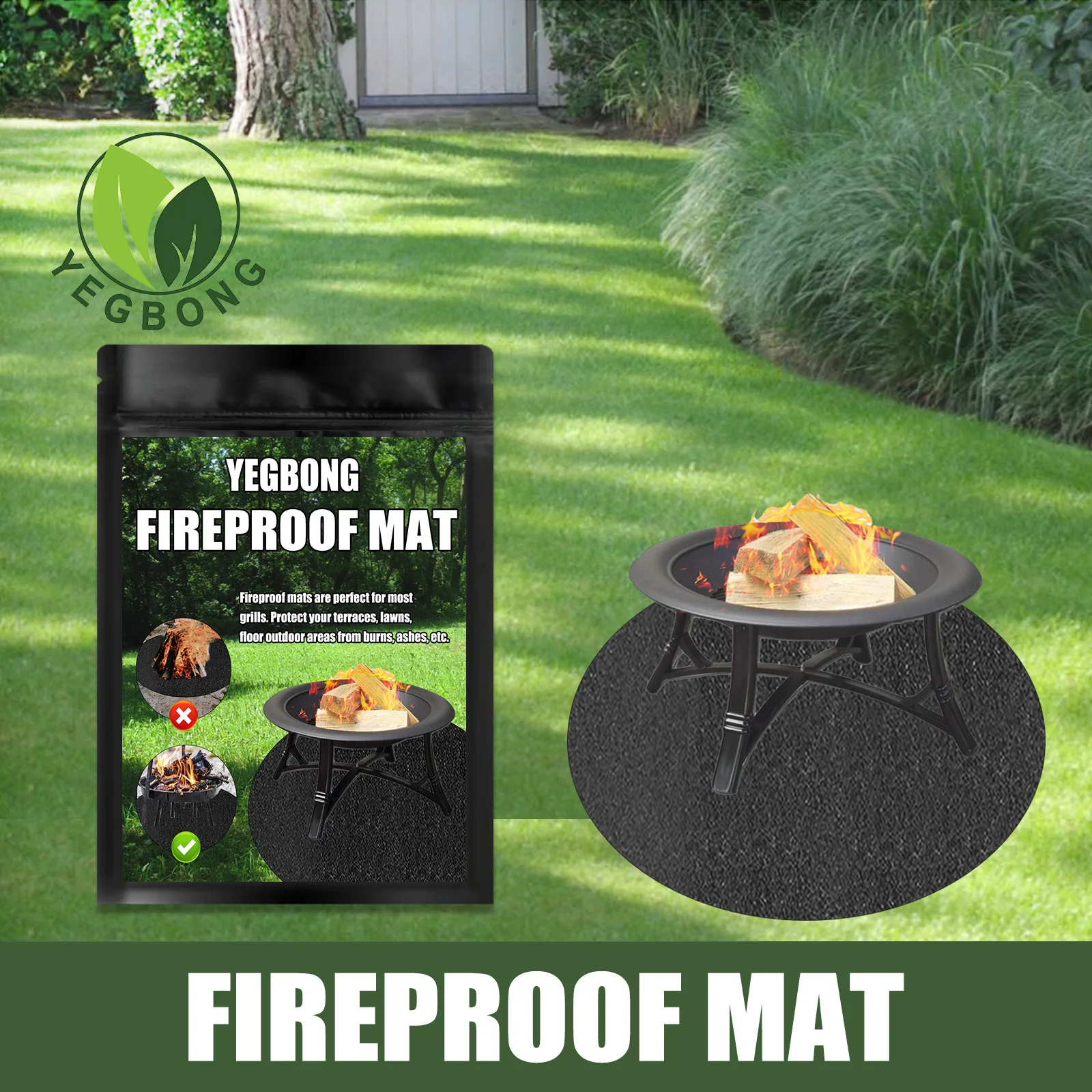 

Free Shipping YEGBONG Fireproof Cloth Picnic Oven Protection Mat Outdoor Grass Black Round Protective Cloth BBQ Accessories