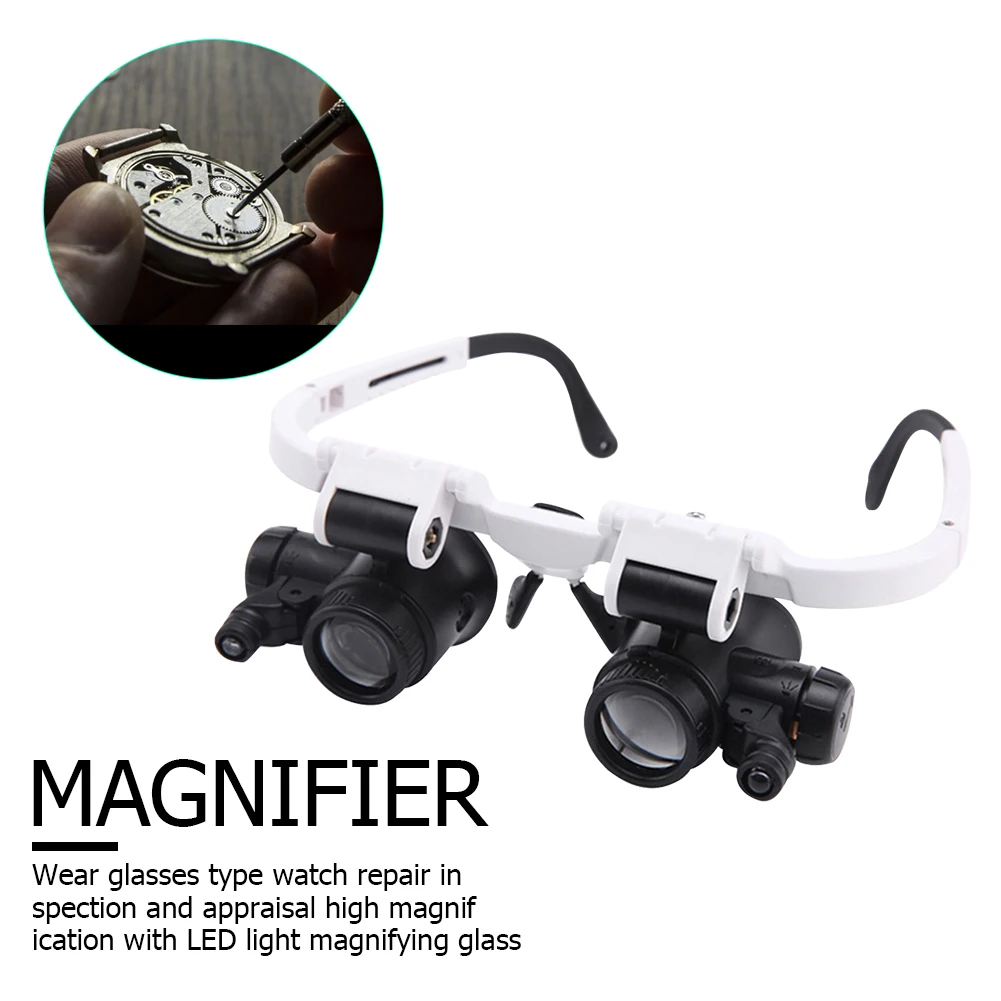 

Head Wearing Magnifier Glasses Loupes with LED Portable 8X/15X/23X Lens Observation Magnifying Eyewear for Reading Jewelers