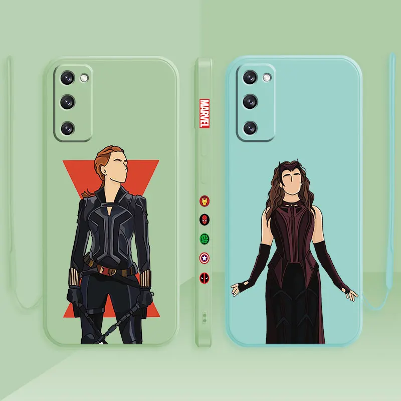 

Candy Liquid Case For Samsung S20 S21 FE S22 Ultra S10 S9 S8 Plus Note 20 10 Lite Cover Marvel Scarlet Witch Wanda Black Widow