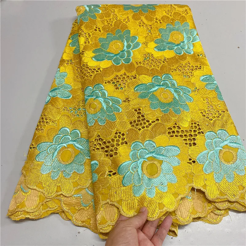 

5 Yard Swiss Fabric Latest Heavy Beaded Embroidery African 100% Cotton Voile Lace Popular Dubai Style For wedding Party 2.2013L2