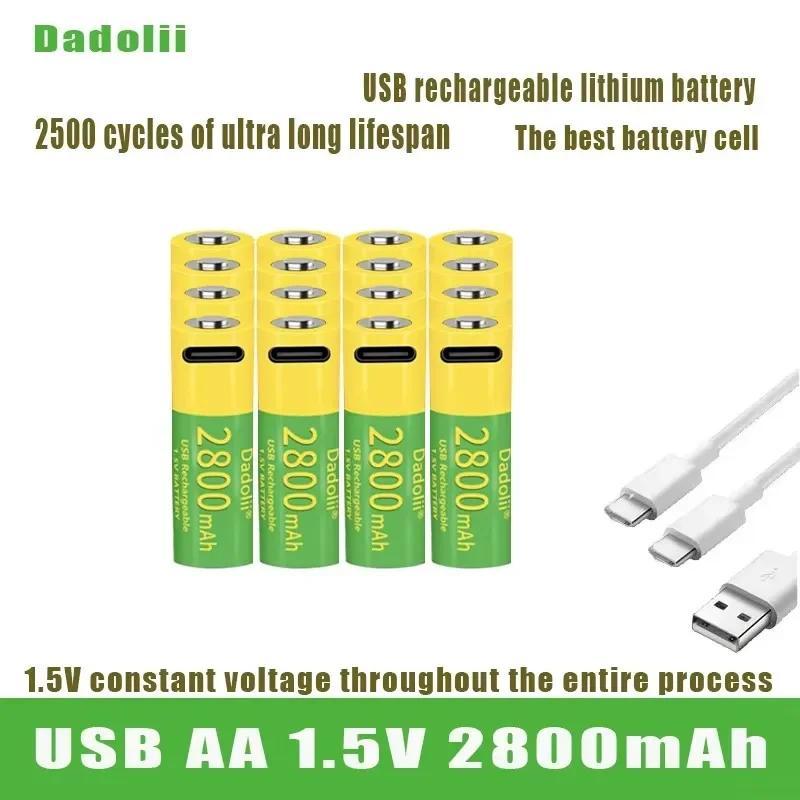 Литий-ионная аккумуляторная батарея Dadoli AA 2800 мАч 1 5 в USB 2 А быстрая зарядка