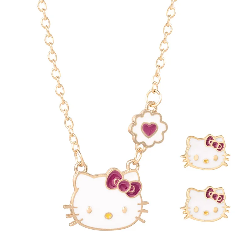 

Новинка ожерелье Hello Kitty женские серьги аниме ювелирные изделия Sanrio высококачественные серьги в виде кошек и вещей ожерелье с маргариткой в подарок