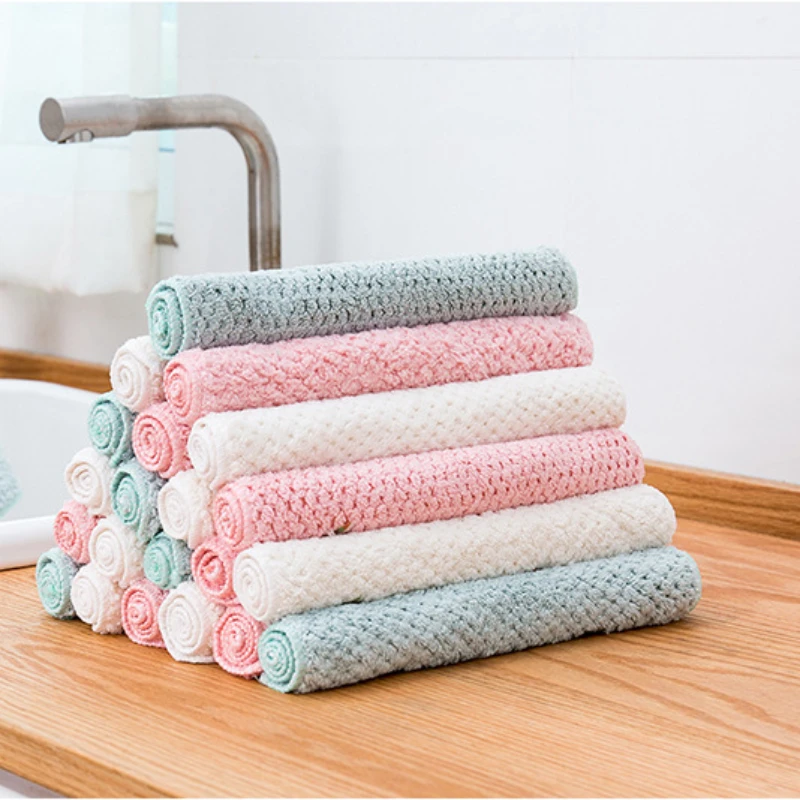 

Household Dishwashing Towel Thickened Absorbent Rag Cleaning Cloth Kitchen Non Stick Oil Dish Washing Cloth Kitchen Towel Items