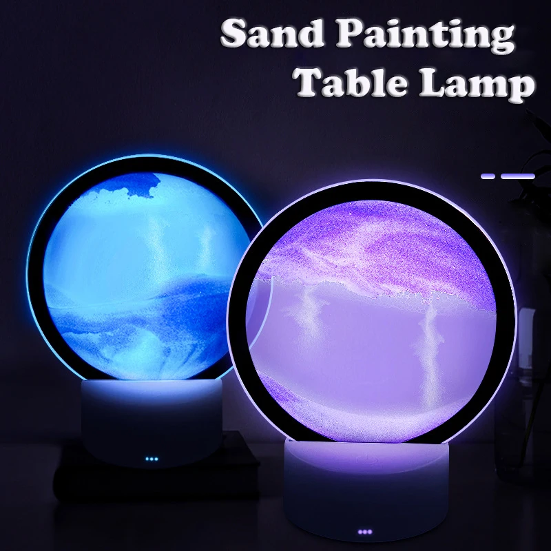 

Цветной 3D движущийся песок, искусство, рисунок, круглая стеклянная песчаная накидка в движении, дисплей, 7 цветов, с сенсорной регулировкой яркости светодиода настольная лампа, зыбучий песок, Декор