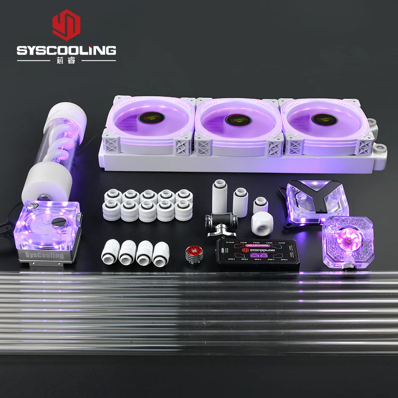 Syscooling-kit de refrigeración por agua para PC, radiador de cobre de 360mm con luces RGB, tubo PETG, color blanco, para CPU intel y AMD