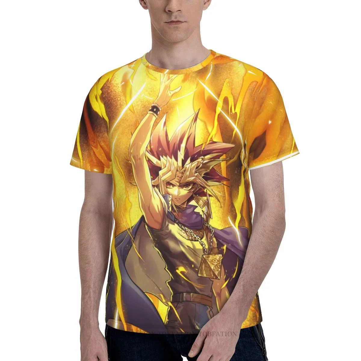 

YuGiOh Card Game Yami Atem Men Oversized Retro Short-Sleeved Polyester T-Shirts Harajuku 3D Printed O-Neck TShirt Streetwear