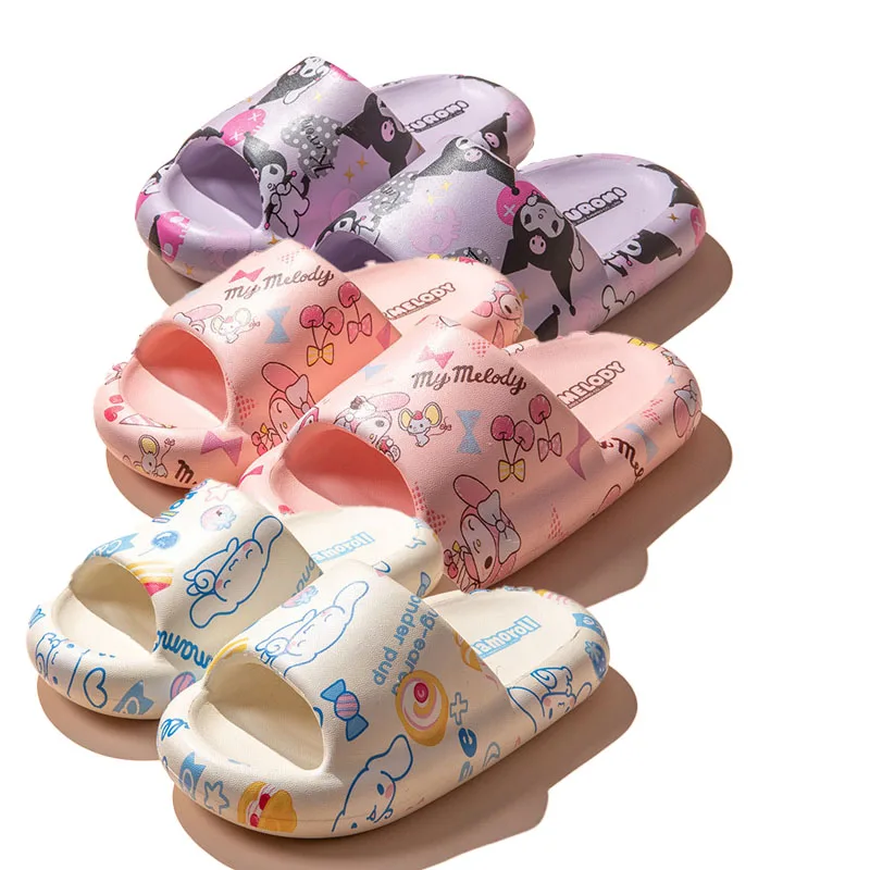 

Сандалии Kawaii Sanrioed My Melody Cinnamoroll Kuromi милые Мультяшные Нескользящие износостойкие шлепанцы летние новые сандалии для родителей и детей