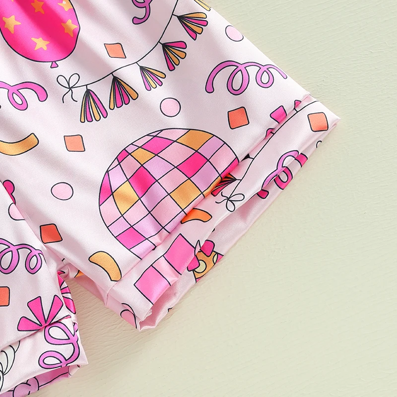 Пижамный комплект на день рождения для девочек торт с бантом и принтом топы