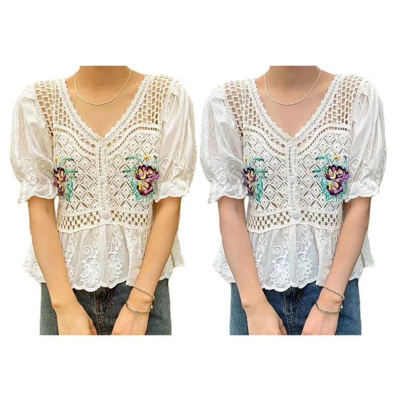 

Женская рубашка с рукавами-фонариками и V-образным вырезом