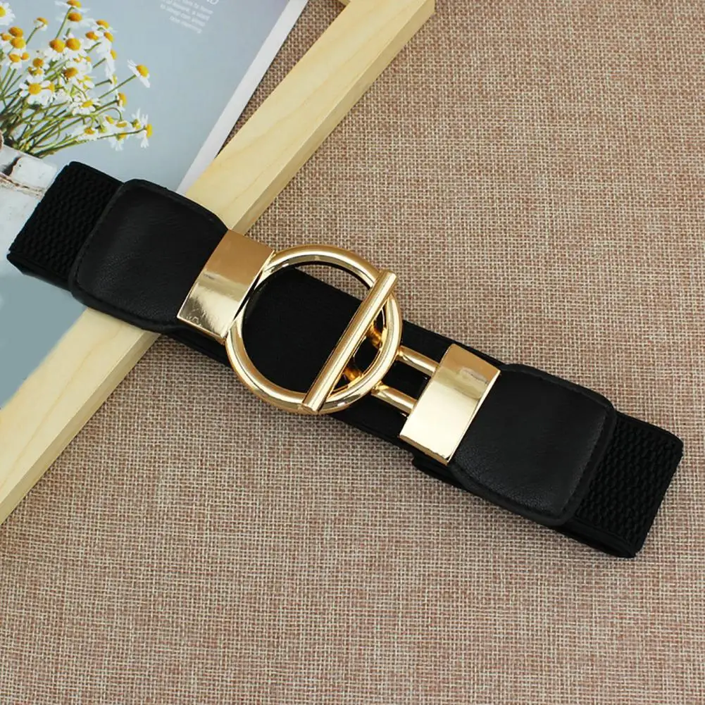 

Stylish Women Belt Wide Band Stainless Dress Belt Solid Color Lady Dress Waist Strap