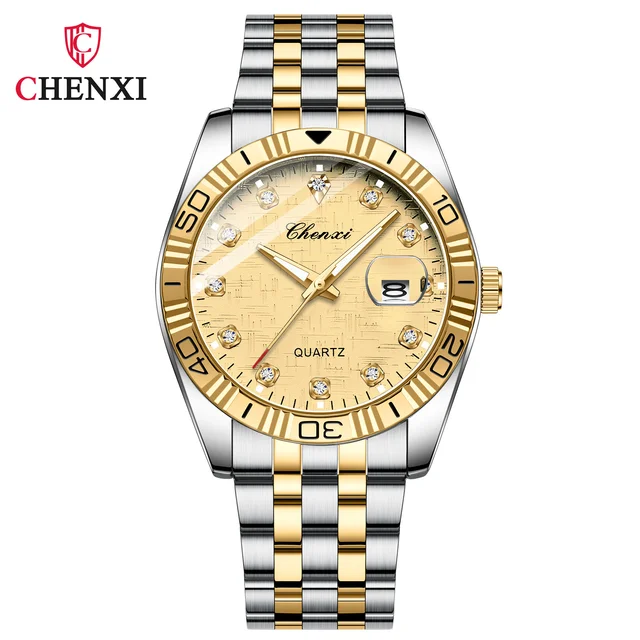 Chenxi 8201B Lovers Diamond Gold Stainless Steel Band Watch Fashion Business Quartz Couple Wristwatch Relogios Feminino 3