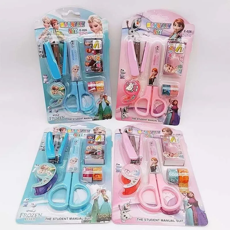 5Pcs Anime Stationery Kawaii Kuromi Cinnamoroll Cartoon Student Practical School Supplies Scissors Stapler Tape Sticker Set Gift images - 6