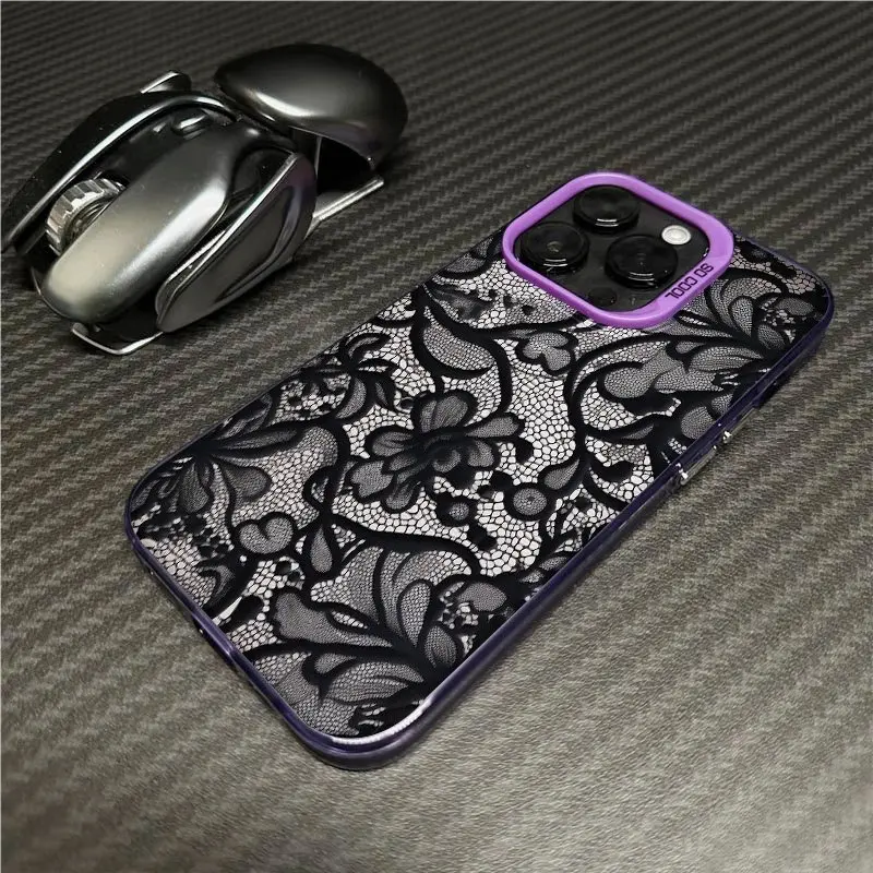 Фото Черный кружевной чехол для телефона для iPhone 17 17Air 16 15 14 13 12 11 Pro Max Mini XS XR X 7 8 Plus 16E противоударный жесткий чехол-бампер №5