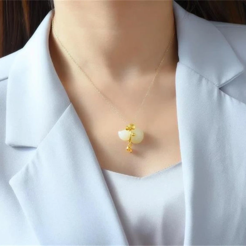 

Trendy Silver 925 Neck Chain For Women Jewelry Gold Choker Bijou Lucky Jade Gourd Pendant Necklace Female Party Accessories Gift