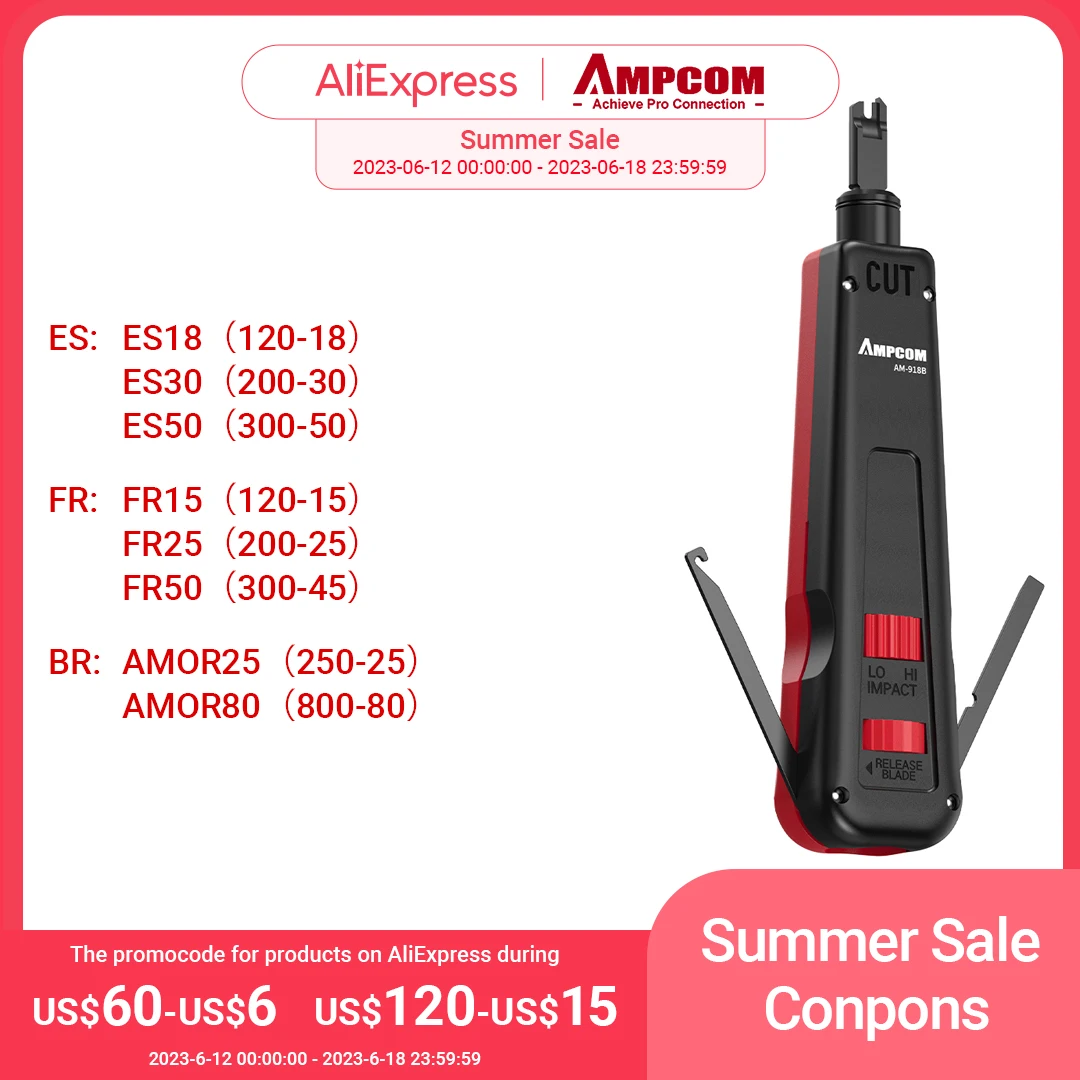 Punch Down Tool, AMPCOM 110 Type Multi-function Network Cable Tool with Two Blades Telephone Impact Terminal Insertion Tools