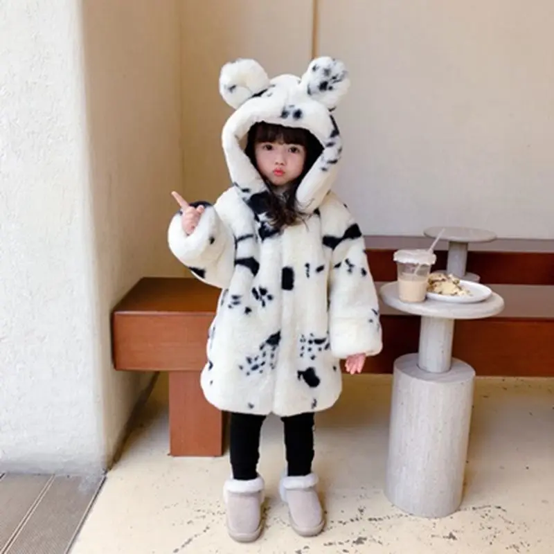 

Baby Girls Warm Winter Coats Thick Faux Fur Fashion Kids Hooded Jacket Coat for Girls Outerwear Children Clothing 3-14 Years F41