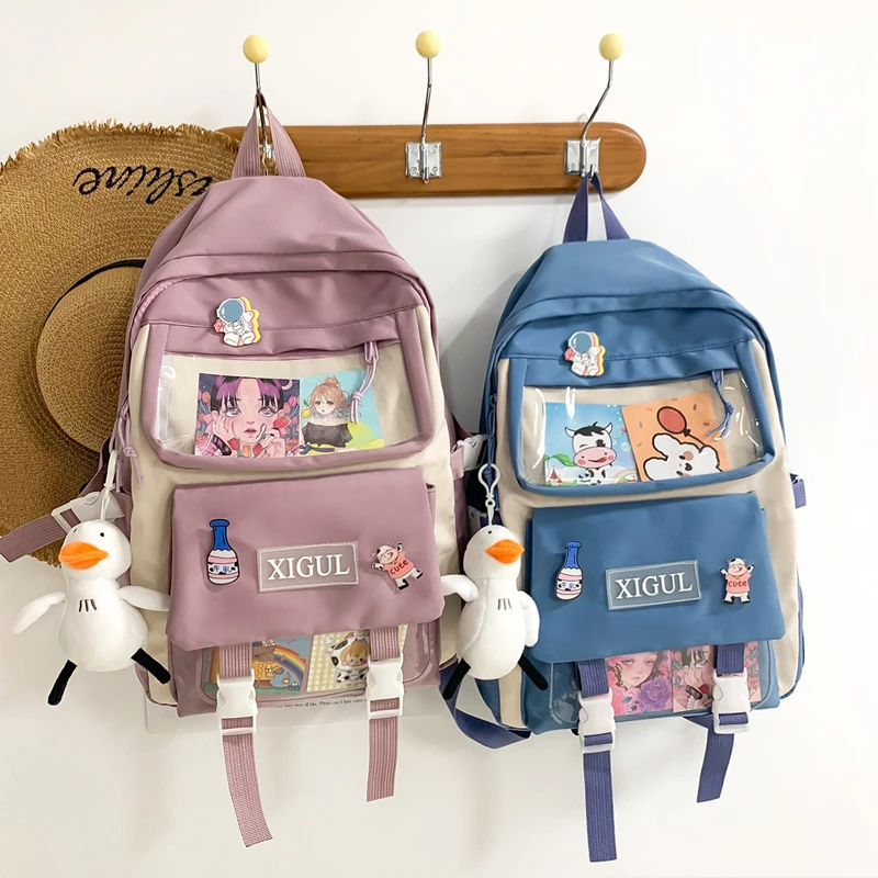 Kawaii Детский рюкзак с рисунком, школьные сумки для девочек, модный нейлоновый женский рюкзак, милые детские сумки с высокой вместительностью...