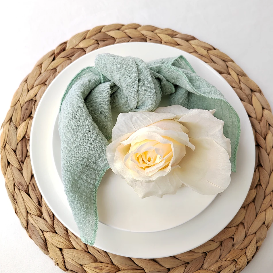 Cloth Home Decor Fabric Cotton Of Set Green Napkins Wedding Sewing Pure Rustic Kitchen 4 Dinner Soft Sage Edge