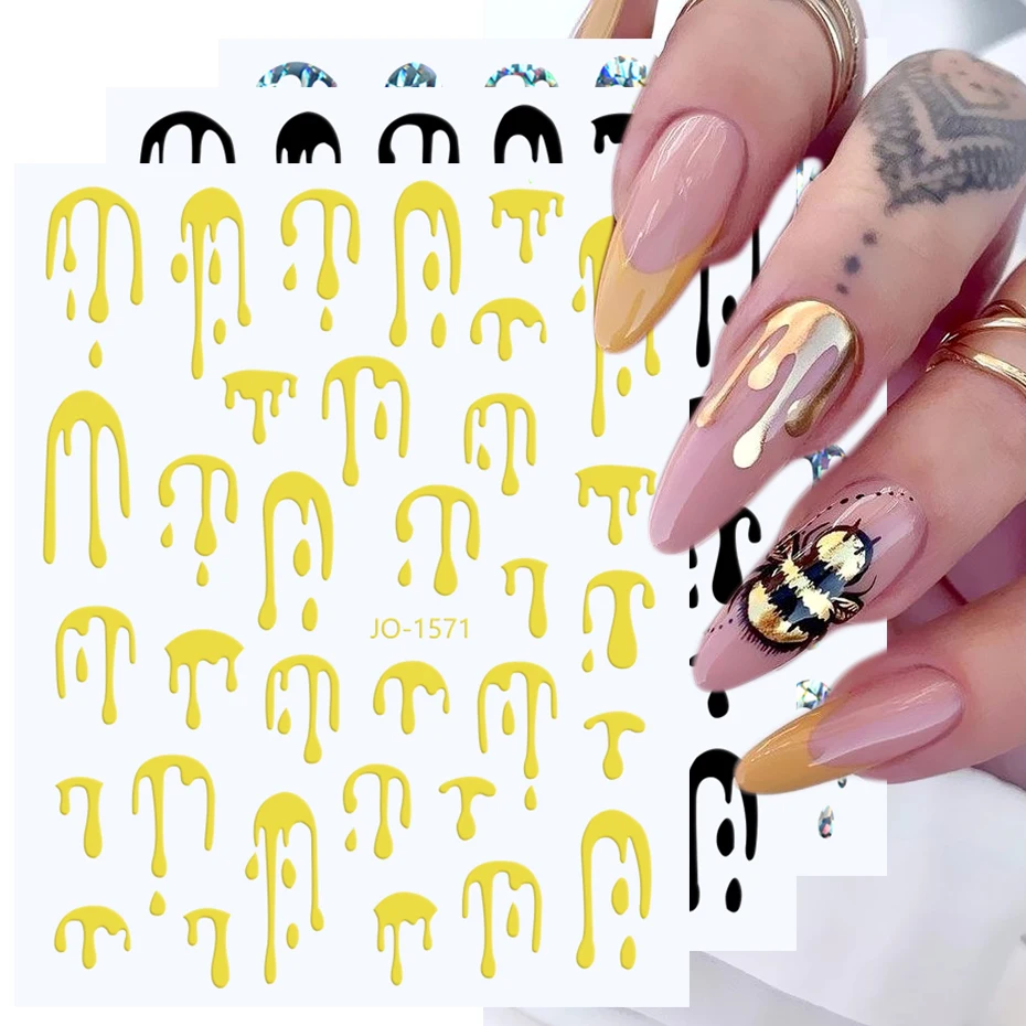 3D капли воды наклейки для ногтей Хэллоуин Черный Золотой крови огонь Маникюр Наклейка слайдер зимние украшения ногтей аксессуары BEJO-1571