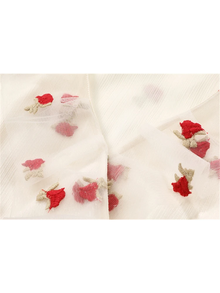 Женская газовая рубашка с вышивкой розы 2024 летняя шикарная Y2k v-образным вырезом и