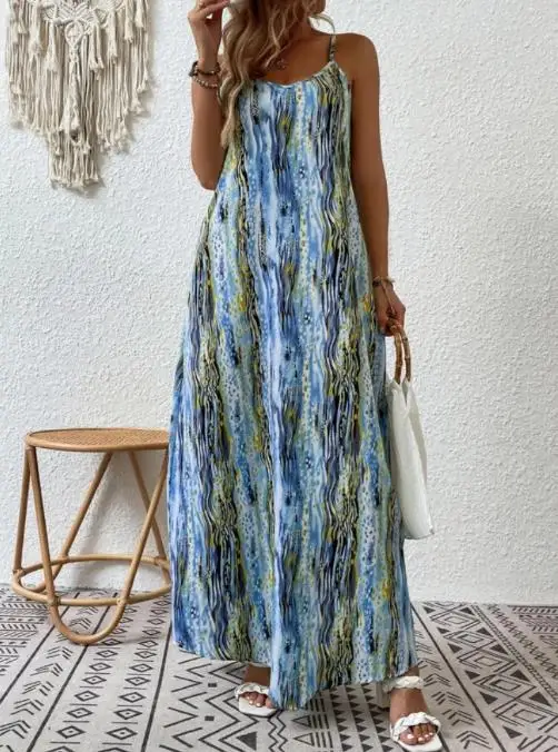 Elegant Women's Dress Long Fashion Summer dresses for women 2023 New 3D Effect Trendy Printed SlingCasual Holiday Loose Dress