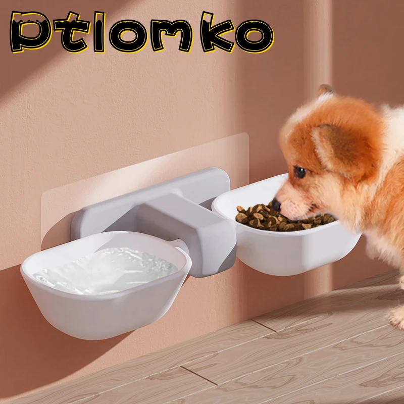 

Pet Bowl Cat Bowl Dog Feeder Bowls Cats Dogs Drinking Container Hanging Anti-Overturning Wall-Mounted Double Bowl Pet Supplies