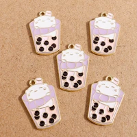 10pcs cute enamel summer drink charms for jewelry making cartoon animal bear charms pendants for diy necklaces earrings gifts