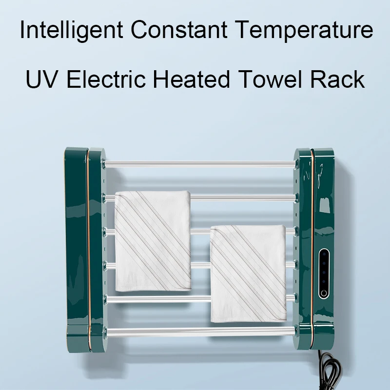 YCRAYS-toallero eléctrico inteligente para baño, calentador de calefacción de fibra de carbono, sin perforación, UV, plegable, color blanco