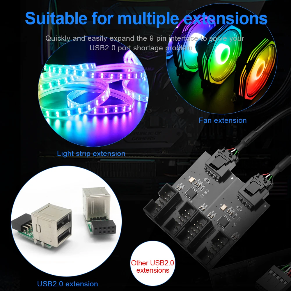 Rocketek USB 9pin расширительная плата штекер от 1 до 2 / 4 розеток удлинительный кабель