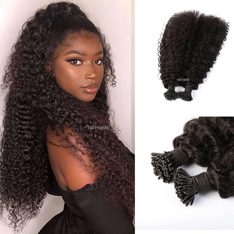 

I Tip Human Hair Extension Kinky Curly Pre Bonded Microlinks Keratin Fusion Hair Malaysian Remy Stick I Tip Hair 100Strands 100g