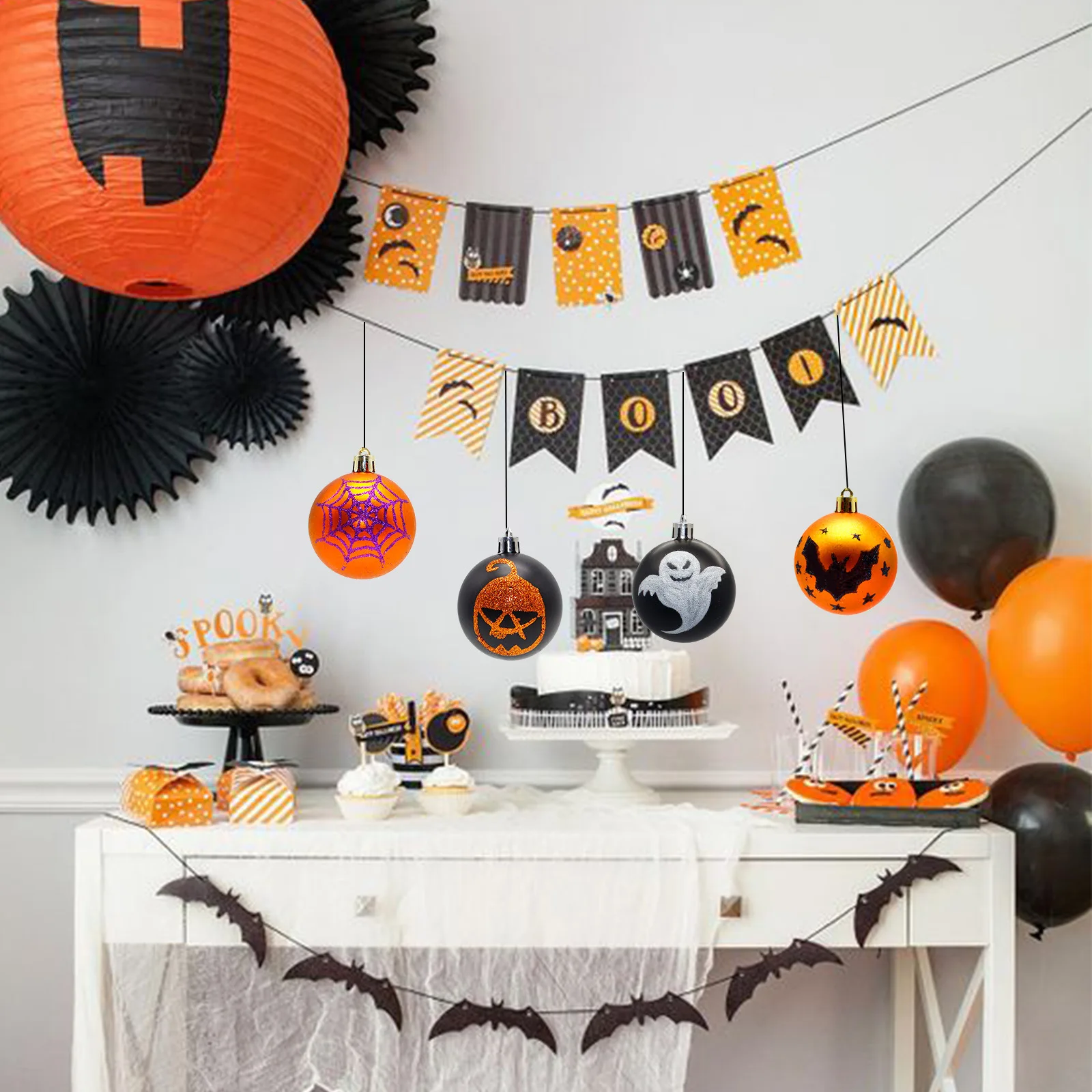 

Halloween Ball Decoration Ornament 6cm Gold Plastic Hang for Party DIY Door Hanging Pendant Ball Decor Home Halloween Decoration