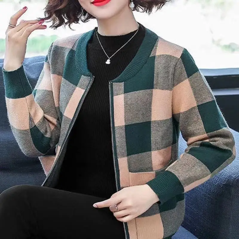 

2022 New Spring Autumn Winter Jacket Women Coat For Middle-Aged Elderly Thick Loose Plaid Coat Jacket Shoulder Plaid Jacket Q345